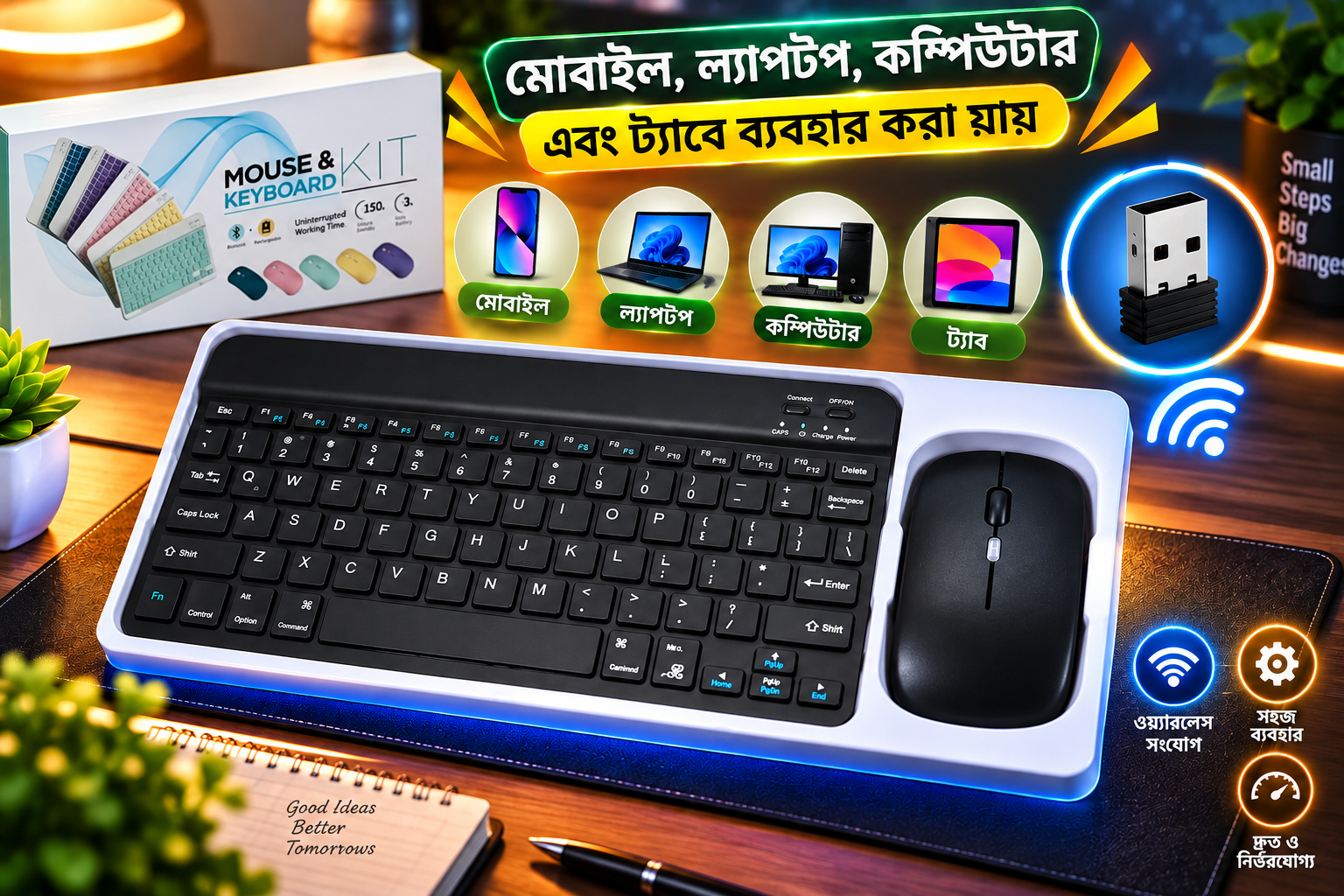 Ultra-slim bluetooth keyboard mouse connected to iPad tablet and Android mobile phone